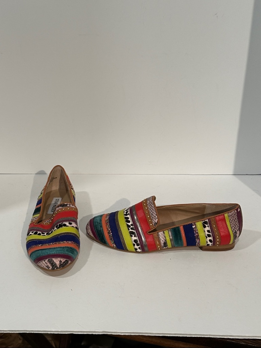 Steve Madden Conncord Multi-Color Rainbow Stripe & Leopard Flats